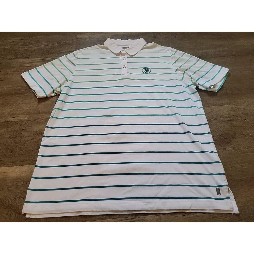 Ashworth Mens Surf Club Striped Polo Shirt White Green Large Short Sleeve Golf‎